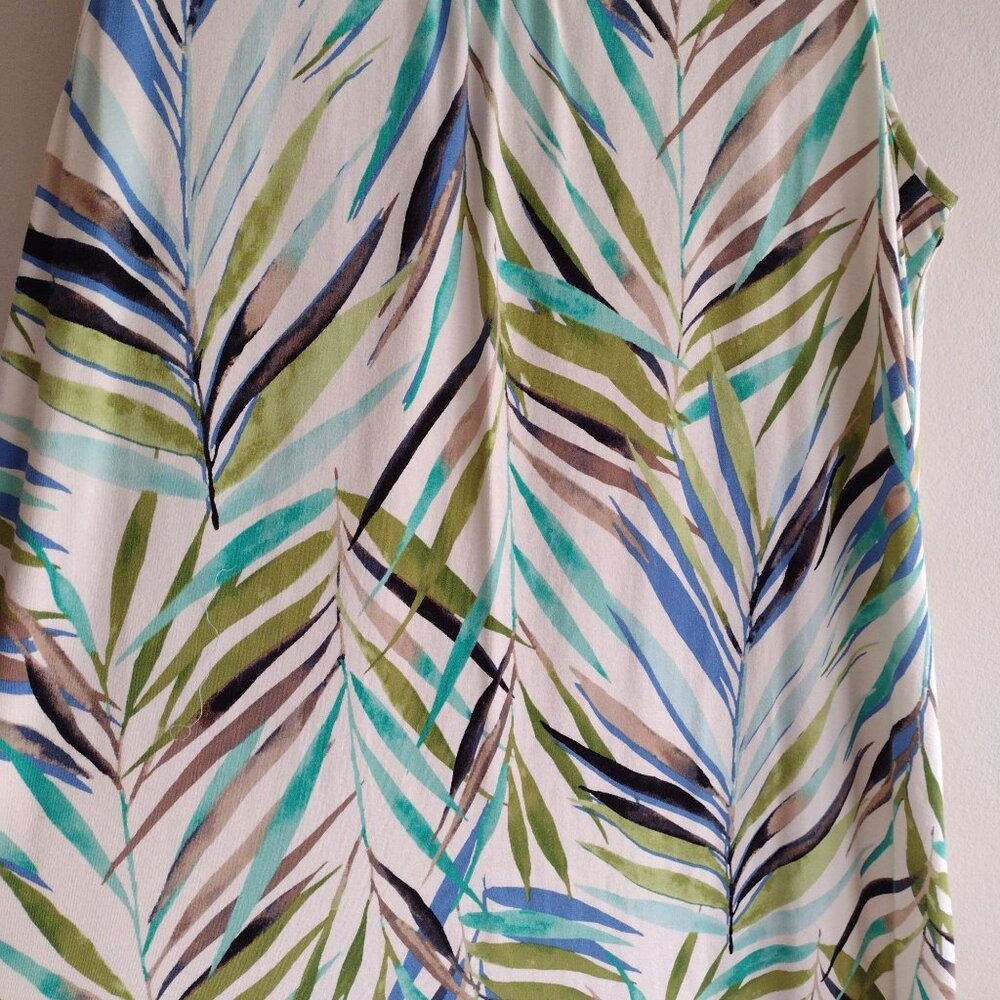 J Jill Wearever Collection Tropical Print Dress L Flowy Knit Easy Wear Midi - Picture 5 of 10
